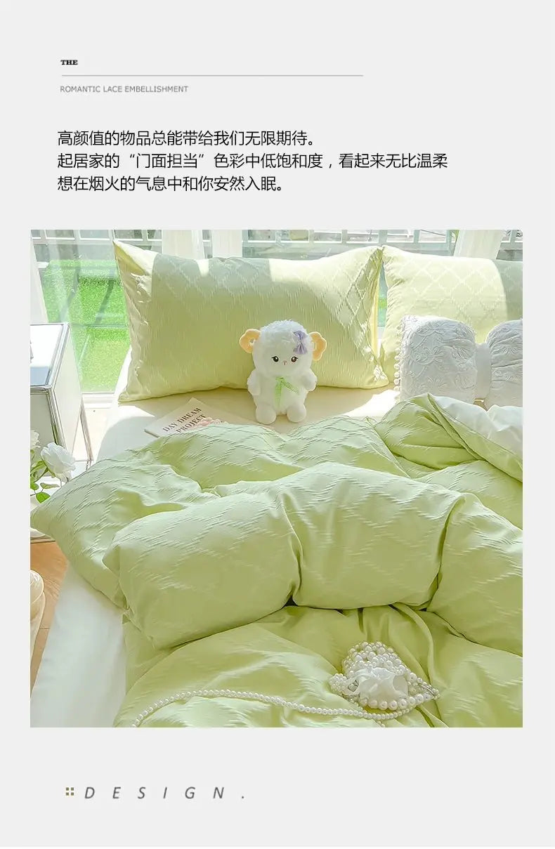 Fresh Plaid Jacquard Quilt Cover Set for Students - Julia M LifeStyles