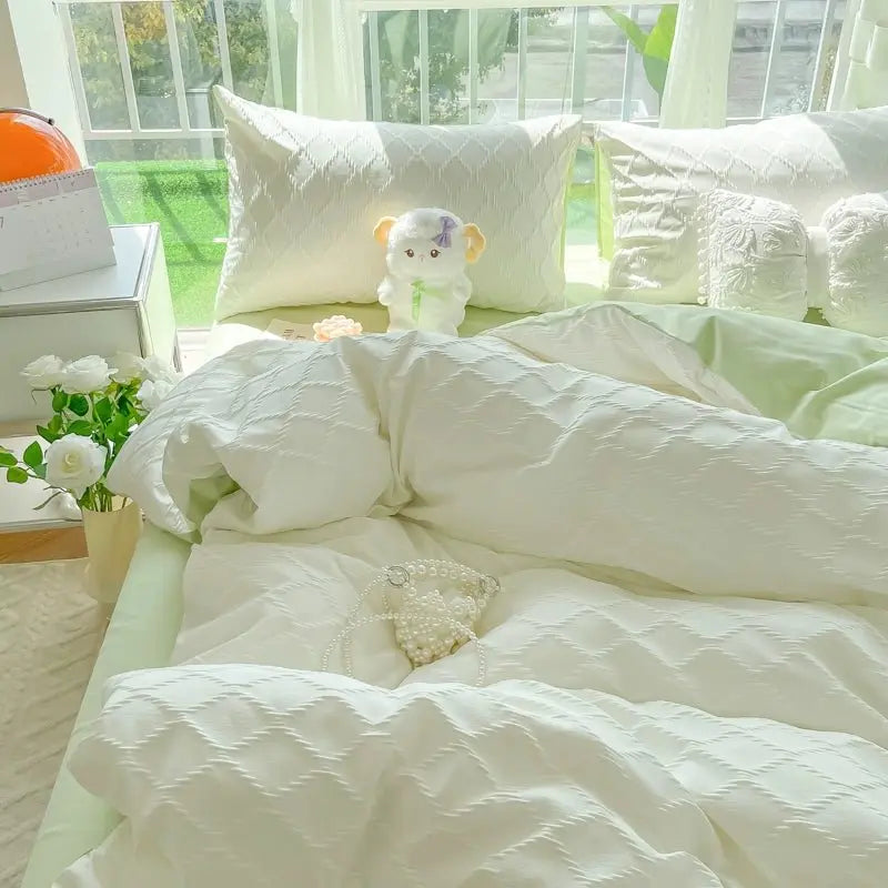 Fresh Plaid Jacquard Quilt Cover Set for Students - Julia M LifeStyles