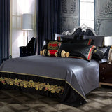 IvaRose Luxury Blue Black Silk Satin Bedding Set - Queen/King Size - Julia M LifeStyles
