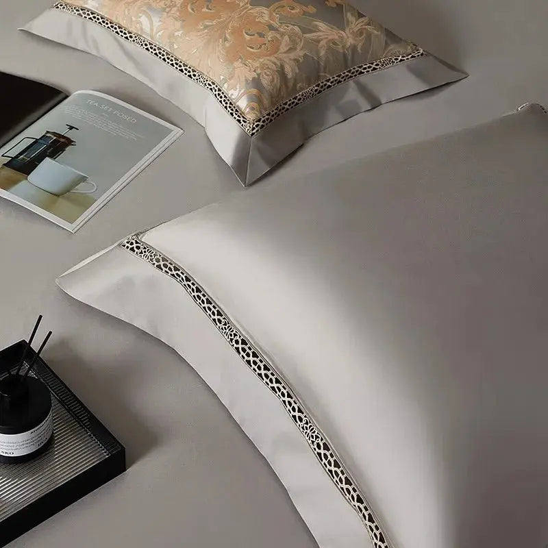 Silk-Like Satin 4-Piece Duvet Cover Set with Double Stitching & Pillowcases - Julia M LifeStyles