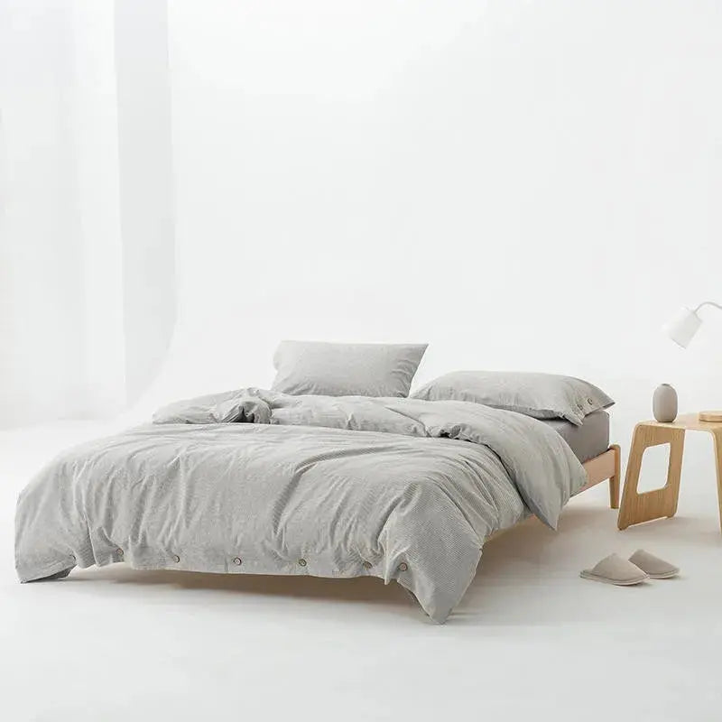 Ultra Soft 100% Washed Cotton Grey Stripe Duvet Cover Set with Sheet & Pillowcases - Julia M LifeStyles