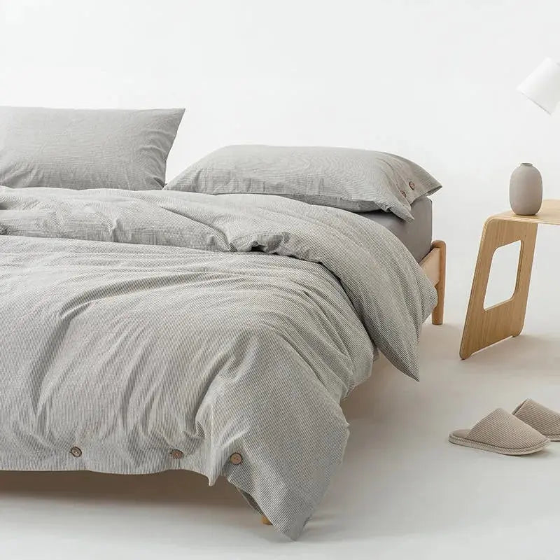 Ultra Soft 100% Washed Cotton Grey Stripe Duvet Cover Set with Sheet & Pillowcases - Julia M LifeStyles