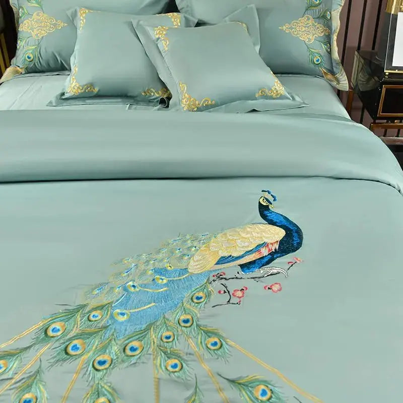 Vintage Peacock Embroidery 800TC Egyptian Cotton Comforter Cover Set - Julia M LifeStyles