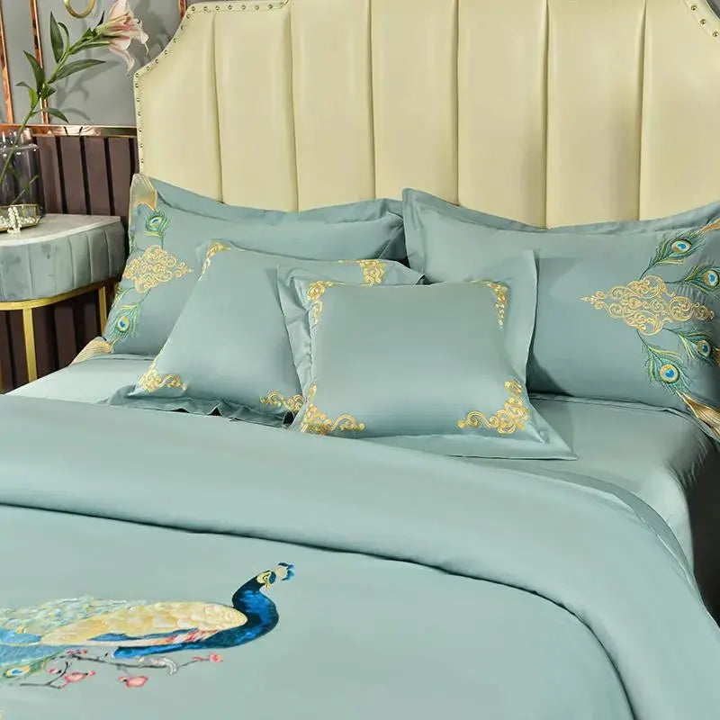 Vintage Peacock Embroidery 800TC Egyptian Cotton Comforter Cover Set - Julia M LifeStyles