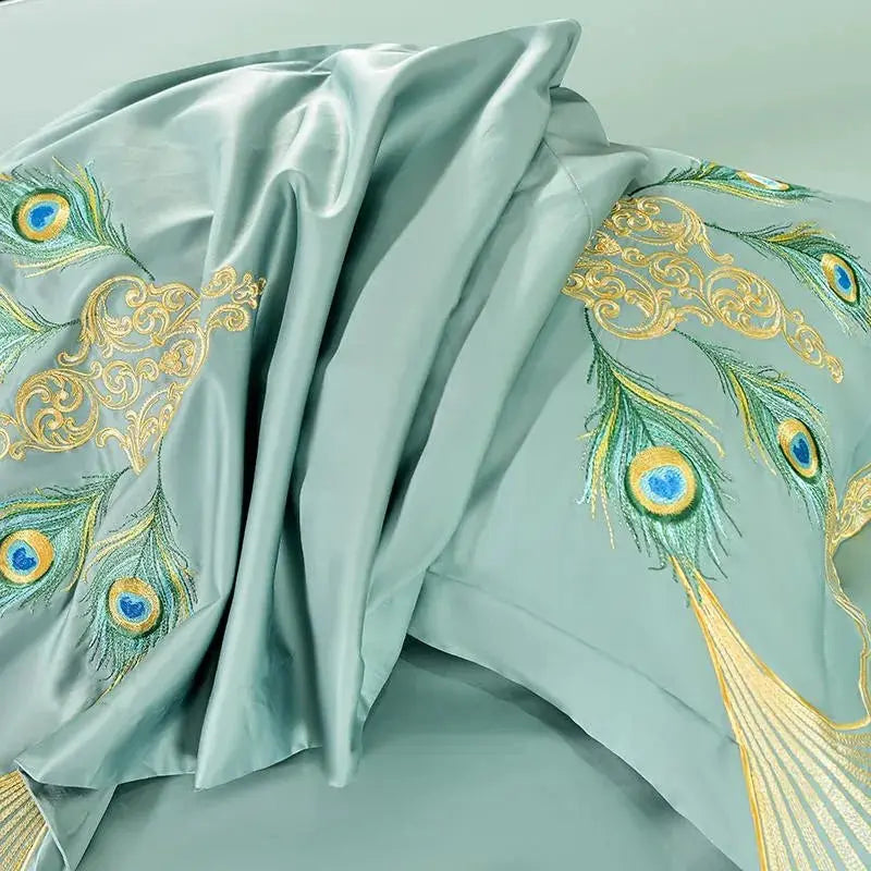 Vintage Peacock Embroidery 800TC Egyptian Cotton Comforter Cover Set - Julia M LifeStyles