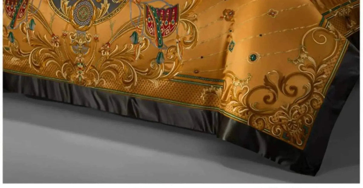 European Embroidery palace style silk cotton bedspread set on 1.8M bed with elegant embroidery and satin weave