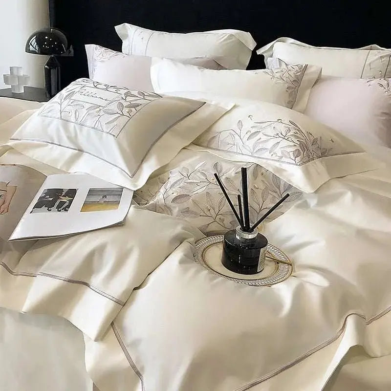 Embroidered Leaves Bedding Set - Julia M LifeStyles