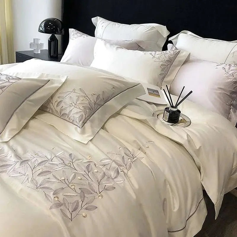 Embroidered Leaves Bedding Set - Julia M LifeStyles