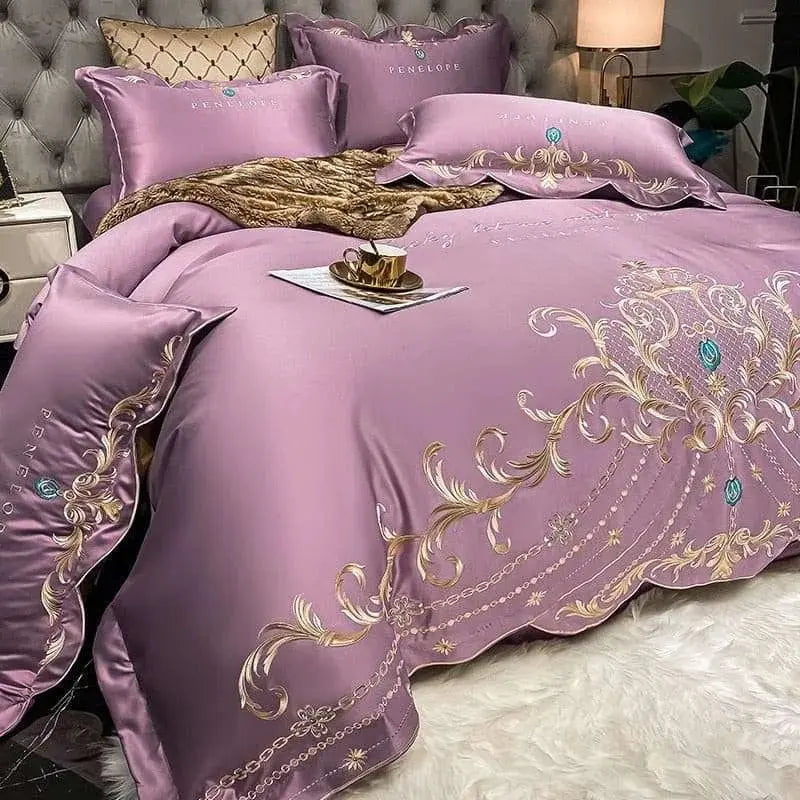 Luxury Gold Royal Embroidery Satin Duvet Cover Set - Julia M LifeStyles