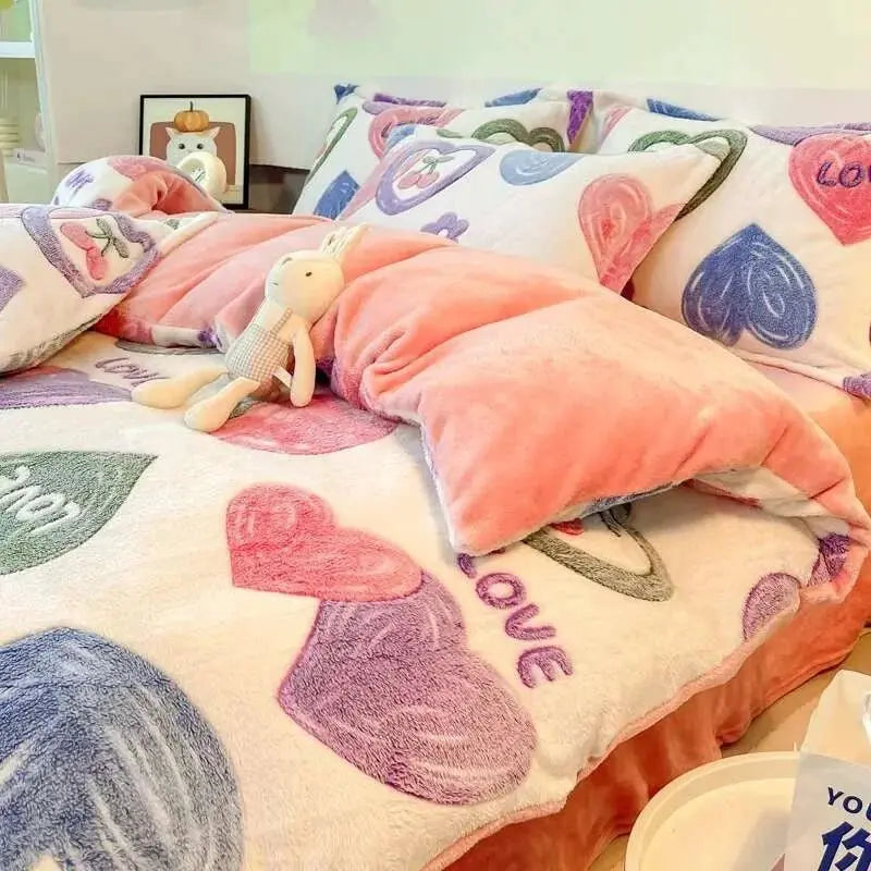 Warm Heart Flannel Fleece Duvet Cover Set - Julia M LifeStyles