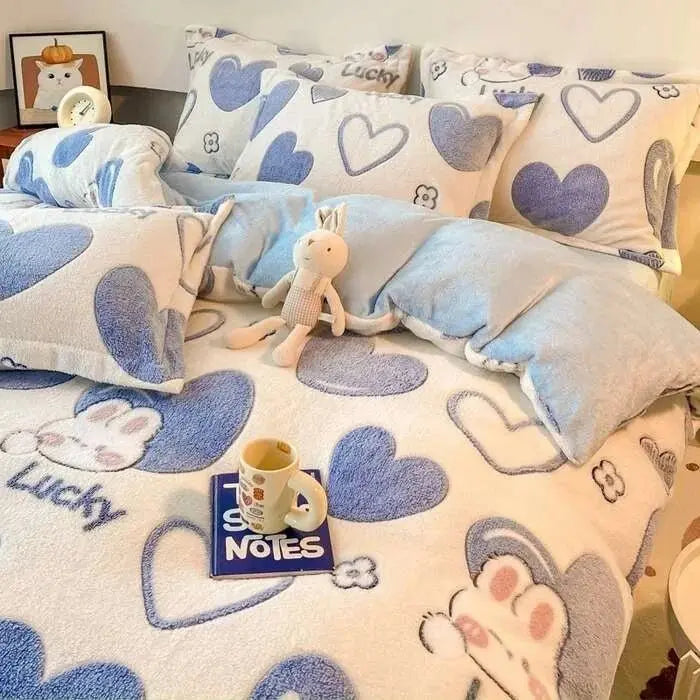 Warm Heart Flannel Fleece Duvet Cover Set - Julia M LifeStyles