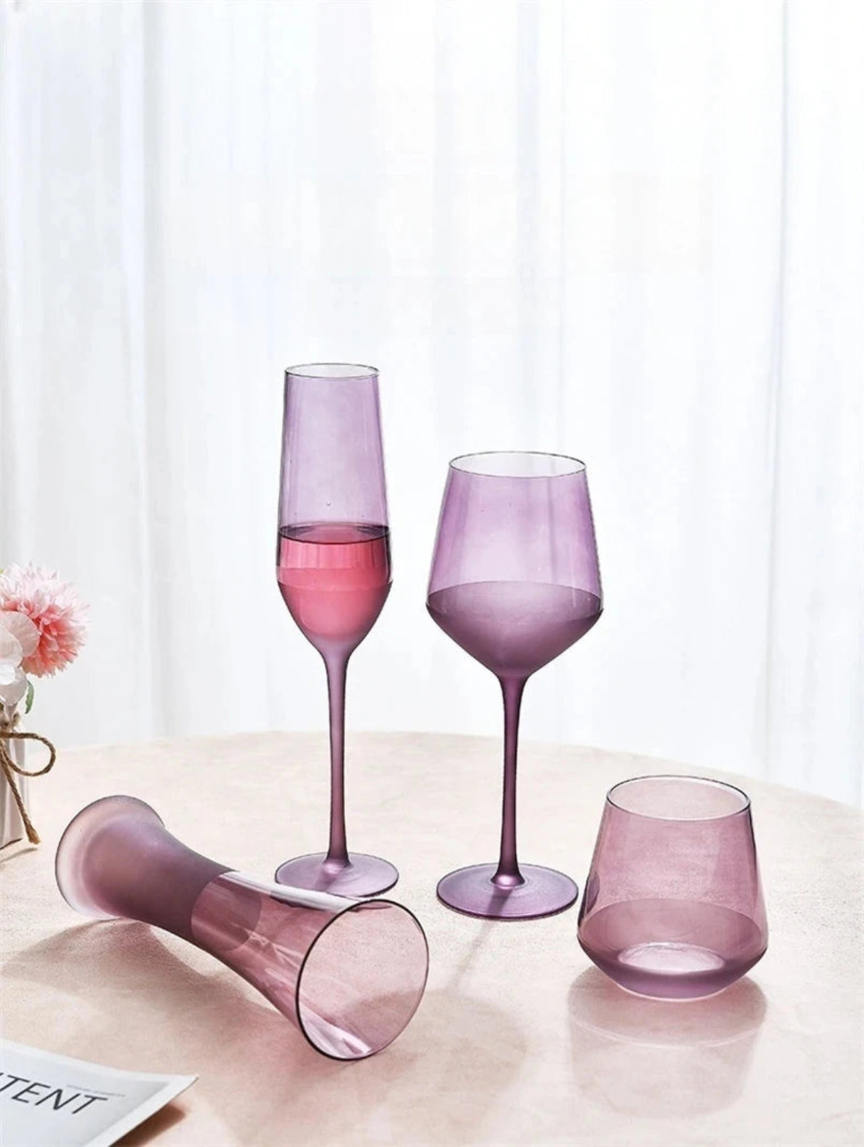 Purple Frosted Glass Wine Goblet: Elegant Champagne Cup Julia M Home & Kitchen