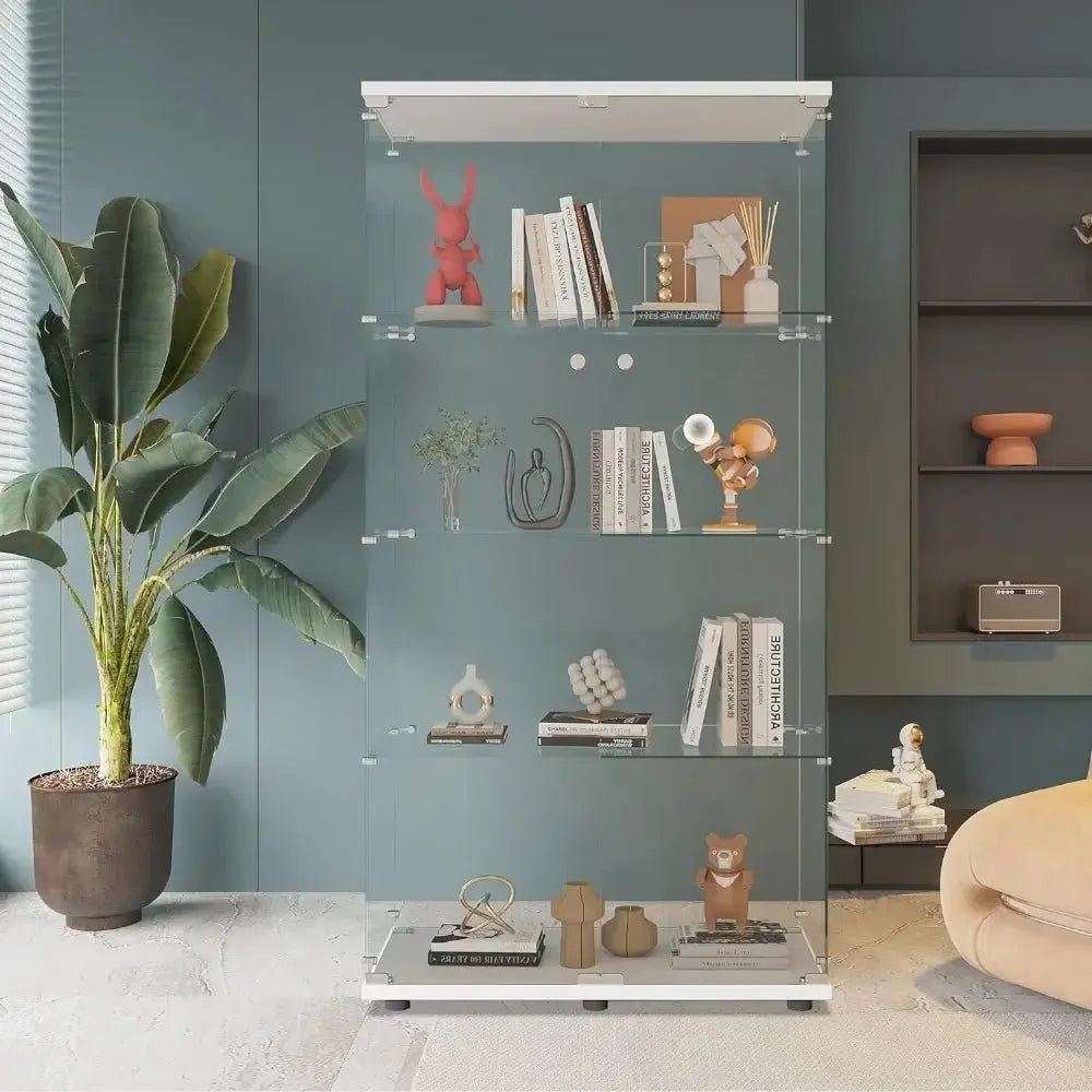 Modern White Floor Standing Glass Display Cabinet with 4 Dividers - Julia M LifeStyles