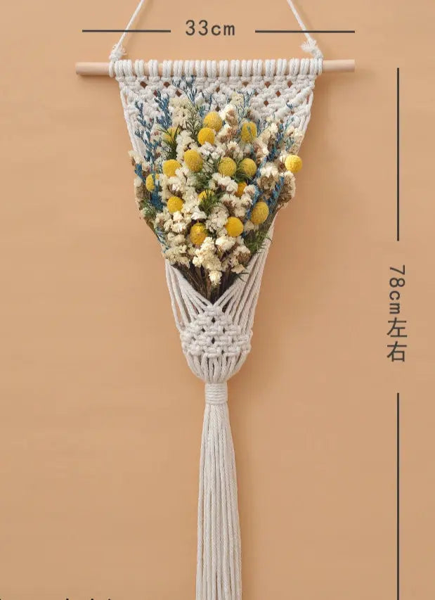 Hand - Woven Cotton Rope Tapestry with Dried Flower Pocket - Julia M LifeStyles