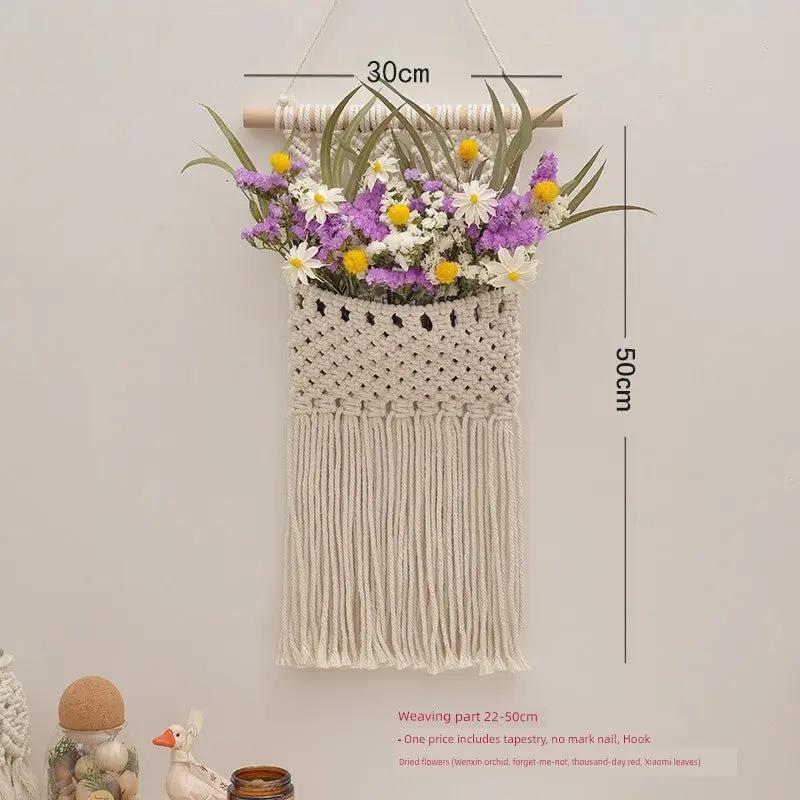 Hand-Woven Cotton Rope Tapestry with Dried Flower Pocket - Julia M LifeStyles