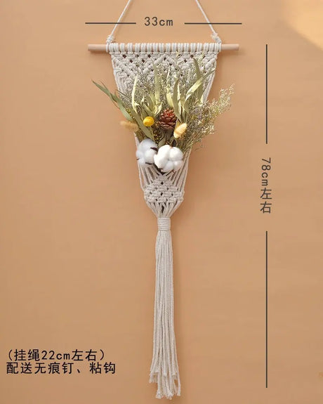 Hand-Woven Cotton Rope Tapestry with Dried Flower Pocket - Julia M LifeStyles