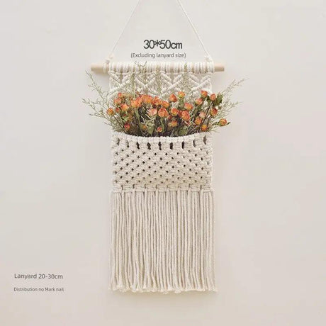 Hand-Woven Cotton Rope Tapestry with Dried Flower Pocket - Julia M LifeStyles