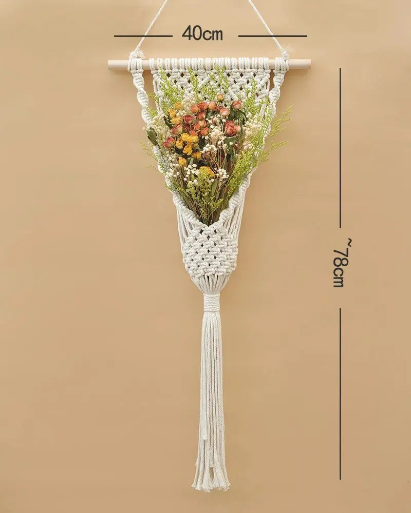 Hand - Woven Cotton Rope Tapestry with Dried Flower Pocket - Julia M LifeStyles