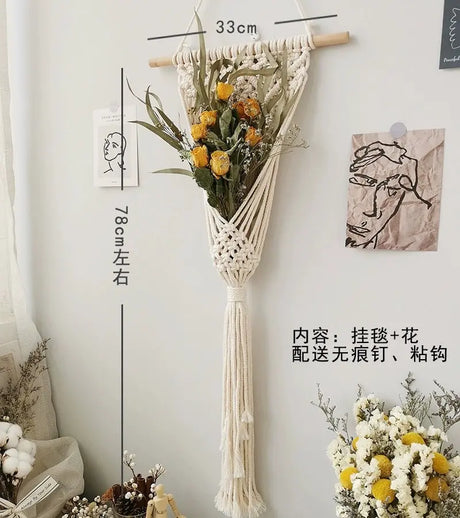 Hand - Woven Cotton Rope Tapestry with Dried Flower Pocket - Julia M LifeStyles