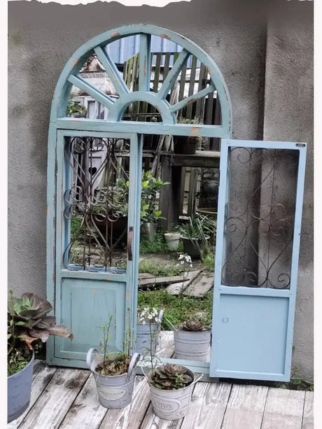 Handmade Vintage Arched Window Mirror in Blue Green White - Julia M LifeStyles