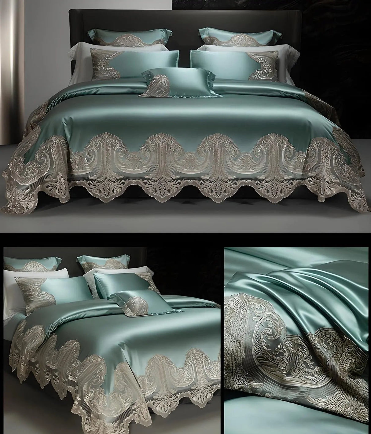 Luxury Pure Cotton Lace Bedding Set - Four-Piece European Style Julia M Home & Kitchen
