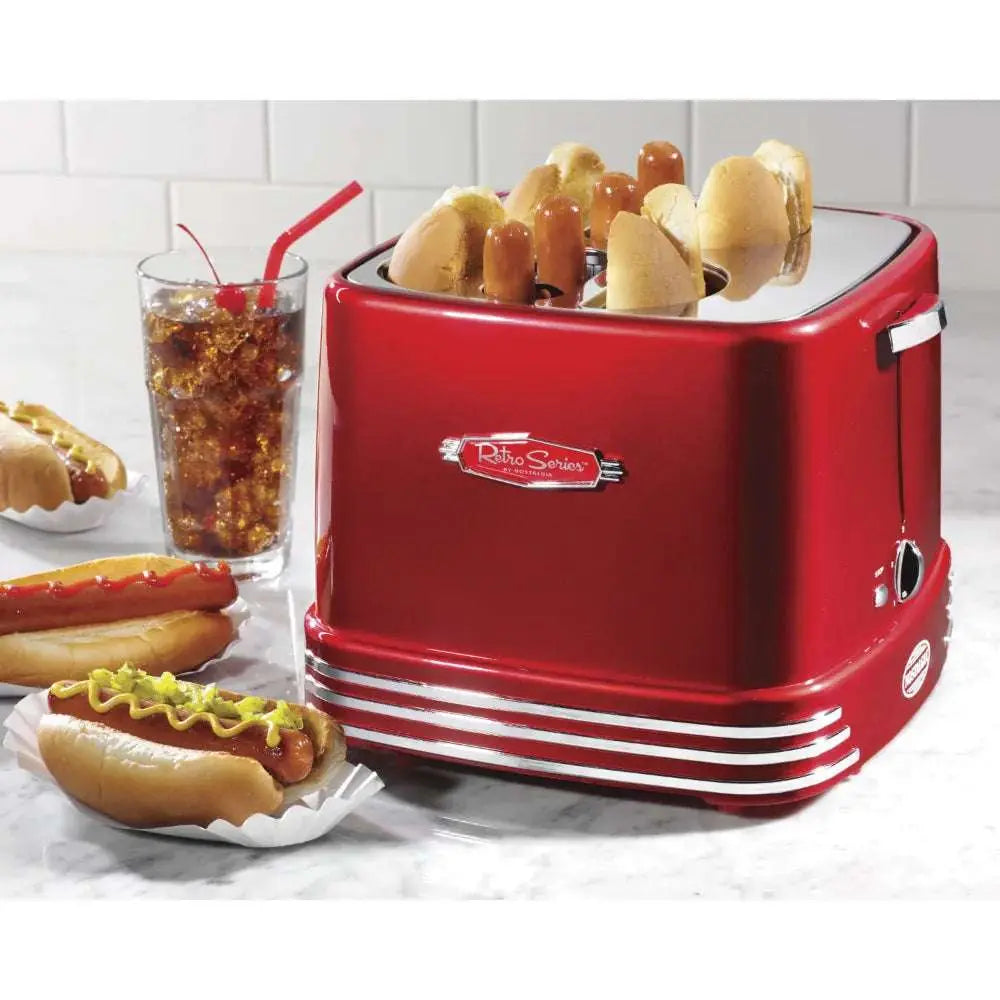 Retro Red Pop-Up Hot Dog Toaster: Toasts 4 Links and 4 Buns with Mini Tongs - Julia M LifeStyles