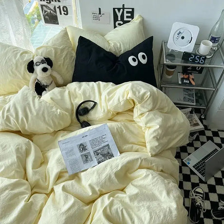 Ins washed cotton solid color four-piece suit can sleep naked in student dormitory 4 three-piece quilt cover - Julia M LifeStyles