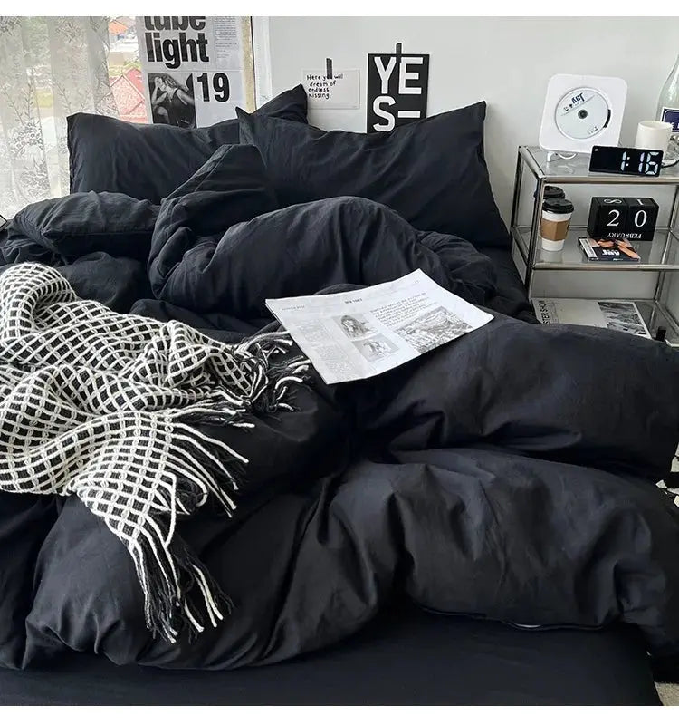 Ins washed cotton solid color four - piece suit can sleep naked in student dormitory 4 three - piece quilt cover - Julia M LifeStyles