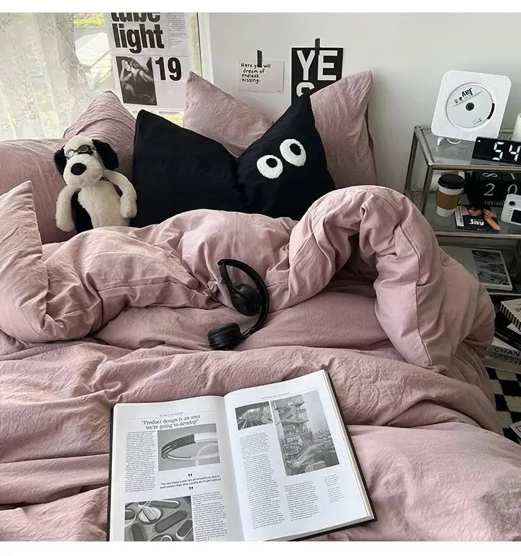 Ins washed cotton solid color four - piece suit can sleep naked in student dormitory 4 three - piece quilt cover - Julia M LifeStyles