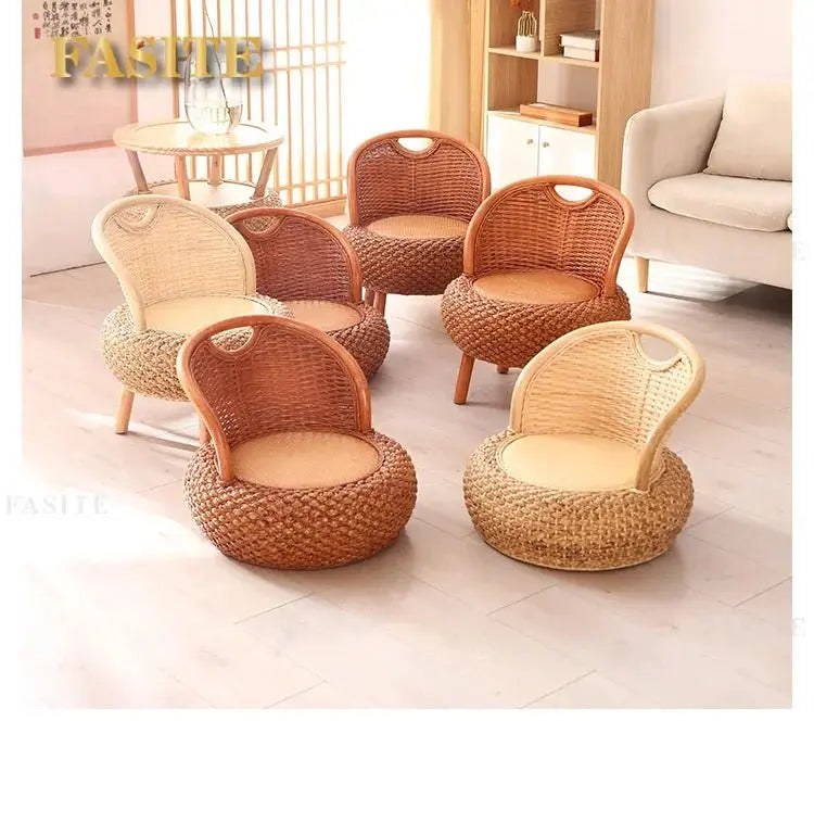 Balcony rattan chair tatami mat single with rattan solid wood for shoe stool living room adult casual - Julia M LifeStyles
