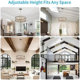 American Industrial Circular Chandelier with Retro Iron Art and Wood Grain - Julia M LifeStyles