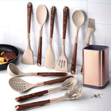 Silicone Kitchen Utensils Set - Heat Resistant, Non - stick, Rose Gold Plated Handles - Julia M LifeStyles