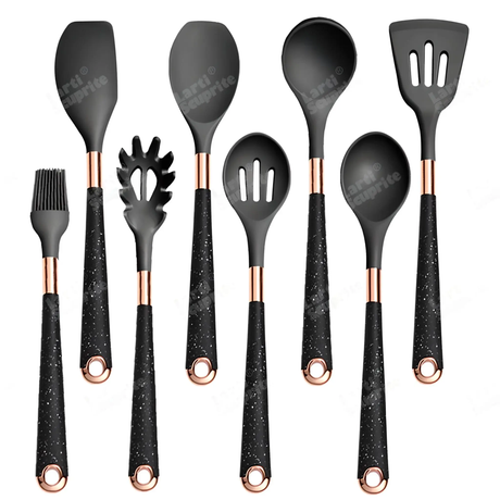 Silicone Kitchen Utensils Set - Heat Resistant, Non - stick, Rose Gold Plated Handles - Julia M LifeStyles