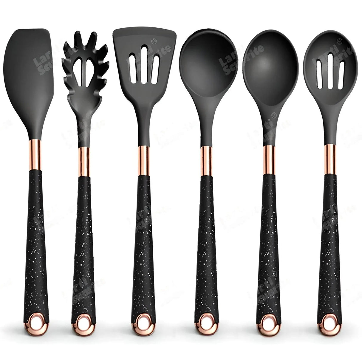 Silicone Kitchen Utensils Set - Heat Resistant, Non-stick, Rose Gold Plated Handles - Julia M LifeStyles