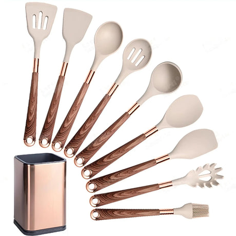 Silicone Kitchen Utensils Set - Heat Resistant, Non-stick, Rose Gold Plated Handles - Julia M LifeStyles