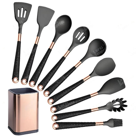 Silicone Kitchen Utensils Set - Heat Resistant, Non-stick, Rose Gold Plated Handles - Julia M LifeStyles
