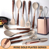 Silicone Kitchen Utensils Set - Heat Resistant, Non-stick, Rose Gold Plated Handles - Julia M LifeStyles