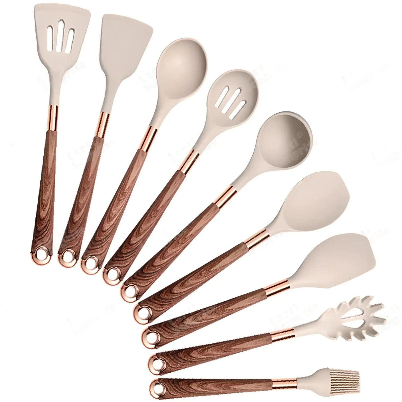 Silicone Kitchen Utensils Set - Heat Resistant, Non-stick, Rose Gold Plated Handles - Julia M LifeStyles