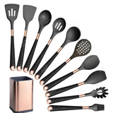 Silicone Kitchen Utensils Set - Heat Resistant, Non-stick, Rose Gold Plated Handles - Julia M LifeStyles