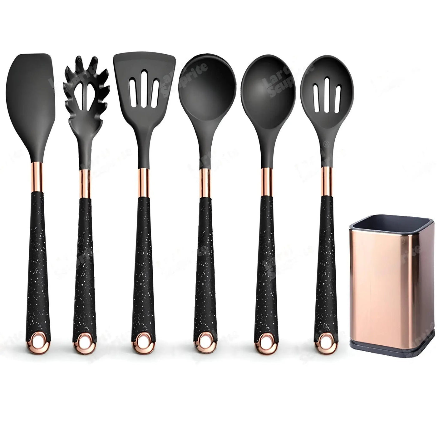 Silicone Kitchen Utensils Set - Heat Resistant, Non-stick, Rose Gold Plated Handles - Julia M LifeStyles