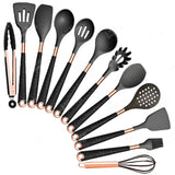 Silicone Kitchen Utensils Set - Heat Resistant, Non-stick, Rose Gold Plated Handles - Julia M LifeStyles