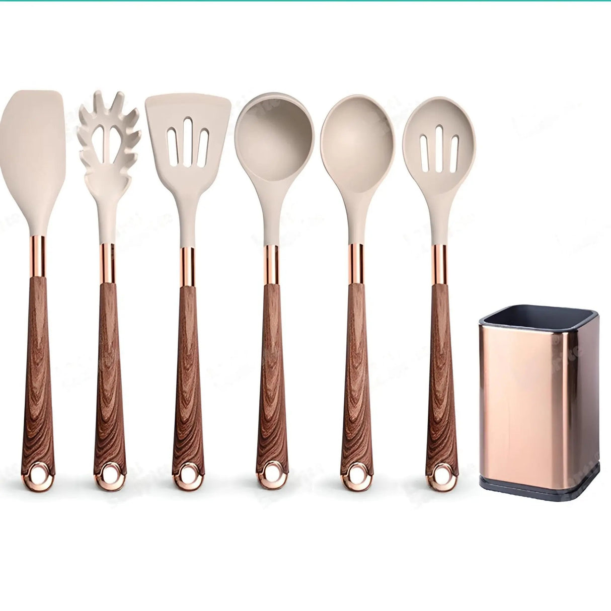 Silicone Kitchen Utensils Set - Heat Resistant, Non-stick, Rose Gold Plated Handles - Julia M LifeStyles