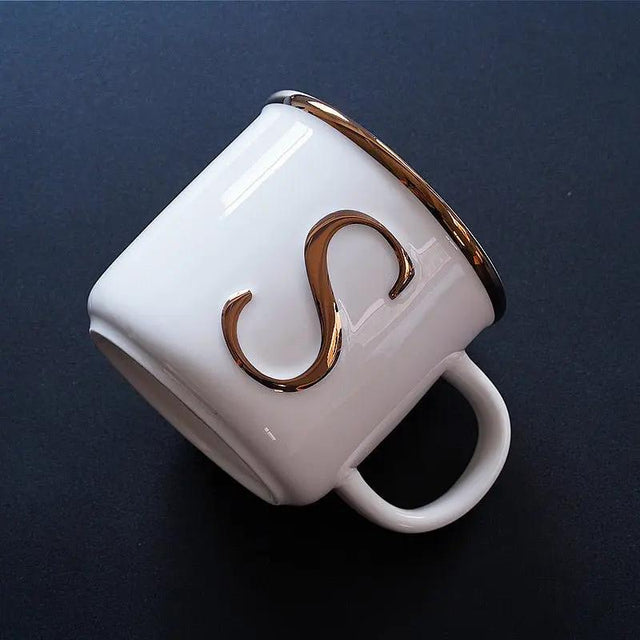 Scandinavian Gold Ceramic Mug with 3D Letters - Julia M LifeStyles