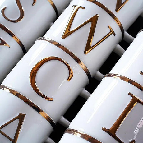 Scandinavian Gold Ceramic Mug with 3D Letters - Julia M LifeStyles