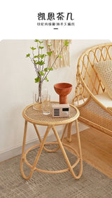 Japanese-Style Ins Rattan Glass Grid Red Small Coffee Table Minimalist Modern Creative Side Table Sofa Side Cabinet Double-Layer Small Table - Julia M LifeStyles