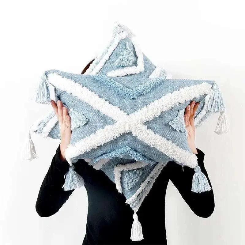 Blue Geometric Tufted Bohemian Pillow Covers Tassels Lengthen Bedroom Sofa Pillow Case For Living Room Sofa Home Decoration - Julia M LifeStyles