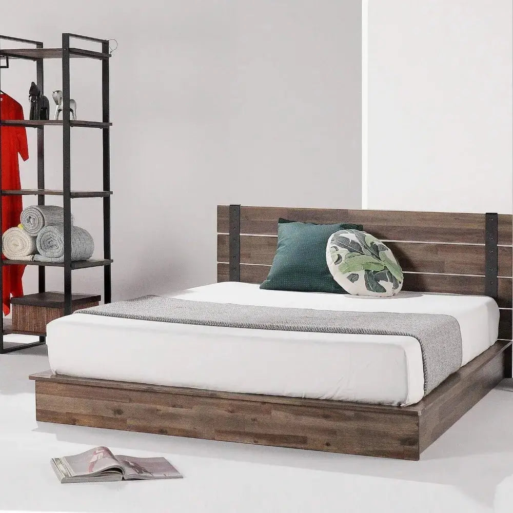 Metal and Wood Platform Bed Frames Easy to Assemble Solid Acacia Mattress Foundation Queen Bed Frame No Box Spring Required Base - Julia M LifeStyles
