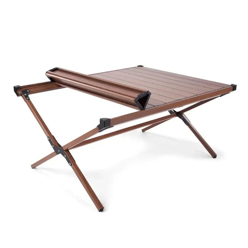 Dark Brown Mahogany Roll-Top Folding Camping Table - Julia M LifeStyles