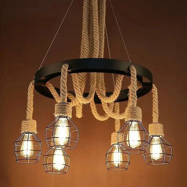 Industrial Rustic Pendant Light with Hanging Rope for Living and Dining Room - Julia M LifeStyles