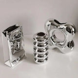 Silver plating Ceramic Vase Nordic home decoration Flower shape Vases for flowers Living room TV cabinet table decor florero - Julia M LifeStyles